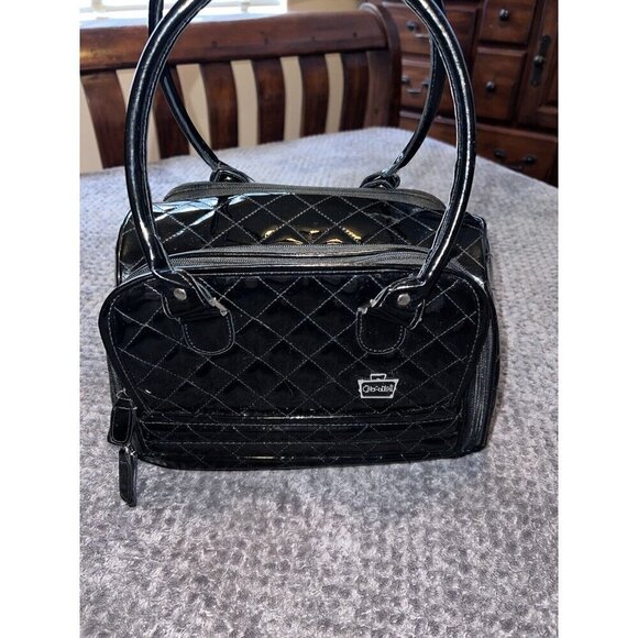 CABOODLES Black Patent Leather Carry On Makeup Bag Top Handles - Picture 3 of 16